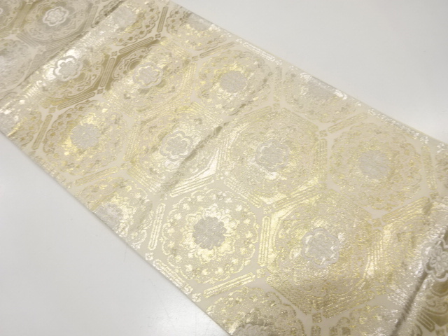 JAPANESE KIMONO / ANTIQUE FUKURO OBI / SILK / WOVEN KIKKO & FLORAL CREST